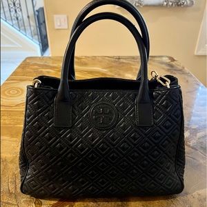 Tory Burch Marion Black Leather Quilted Satchel/Crossbody Bag